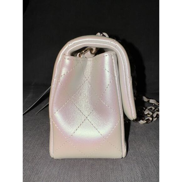 Chanel 21S Iridescent White Mini Flap Rectangle CC Quilted Chain Crossbody Bag - Picture 11 of 16